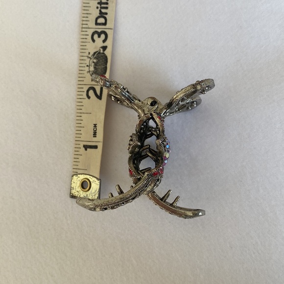 Vintage Rhinestones Crystal Metal Butterfly Hair Claw Clip ( red , silver) - Picture 8 of 9